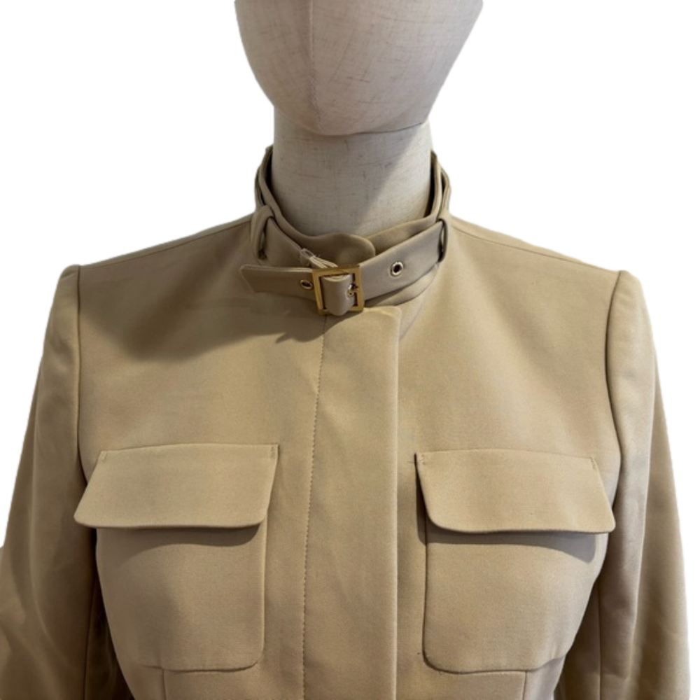 SAFARI STYLE CROPPED JACKET W A MANDARIN COLLAR & 4 FLAP POCKETS EUC 6P - Picture 5 of 9